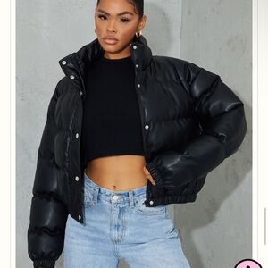 PrettyLittleThing Black Cropped Puffer Jacket with High Collar